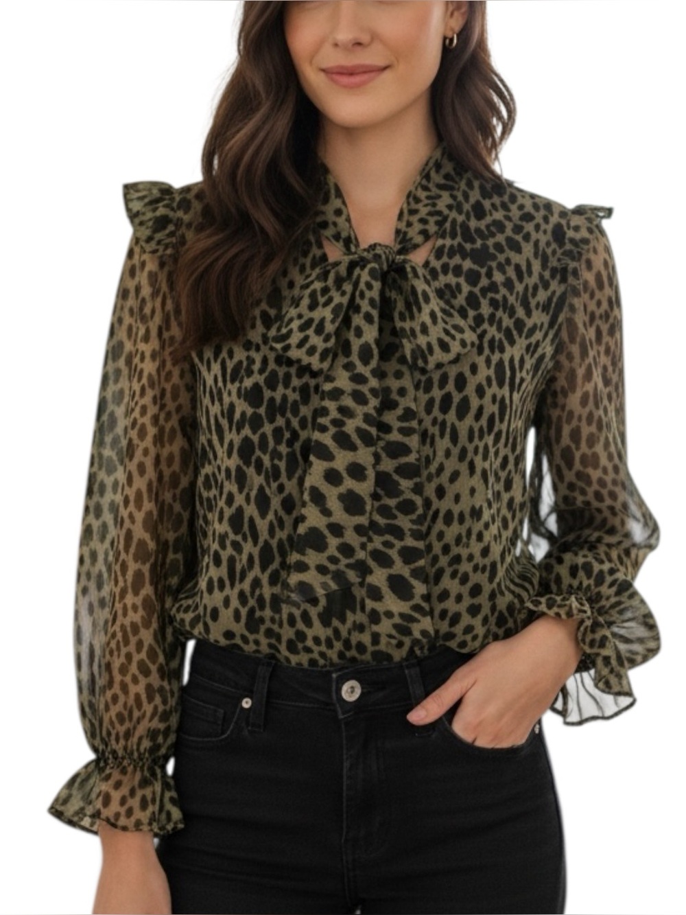 NEW Strut & Bolt Leopard Animal Print Ruffle Peplum Waist Blouse Women’s NWT